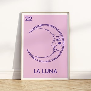 Mexican Loteria Print La Luna Loteria art print loteria designs Latinx posters La chingona loteria Loteria Mexicana Mexico Retro Wall Art