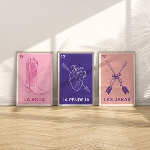 Mexikanische Lotteriekarten – 3er-Set Las Jaras La Pendeja La Bota Loteria entwirft mexikanische Kunstdrucke Loteria Latinx Poster La Chingona Loteria