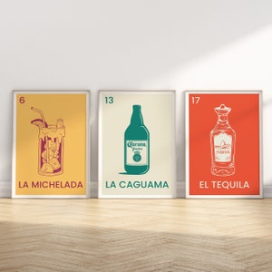 Mexican lottery cards svg - Set of 3 La michelada svg Tequila gift La caguama La chingona loteria svg Bar cart art prints Cocktail Printable