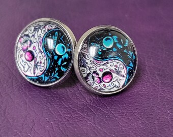 Stud earrings geometric kaleidoscope pattern stud Earrings Yin and yang 2 pair