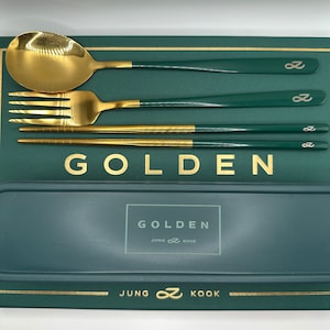 PREORDER Golden Chopsticks Cutlery Set Stainless Steel Spoon Fork BTS Jungkook Rm Jin Suga J-Hope Jimin Taehyung Bangtan image 3