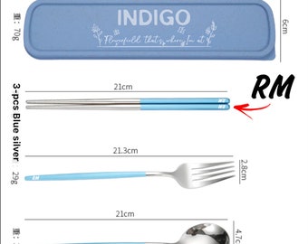 PREORDEN * Juego de cubiertos Rm Indigo Chopsticks / Tenedor cuchara de acero inoxidable / BTS Jungkook Rm Jin Suga J-Hope Jimin Taehyung Bangtan