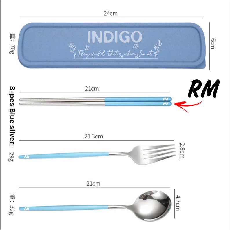 Indigo Chopsticks Cutlery Set Stainless Steel Spoon Fork Rpwp Namjoon