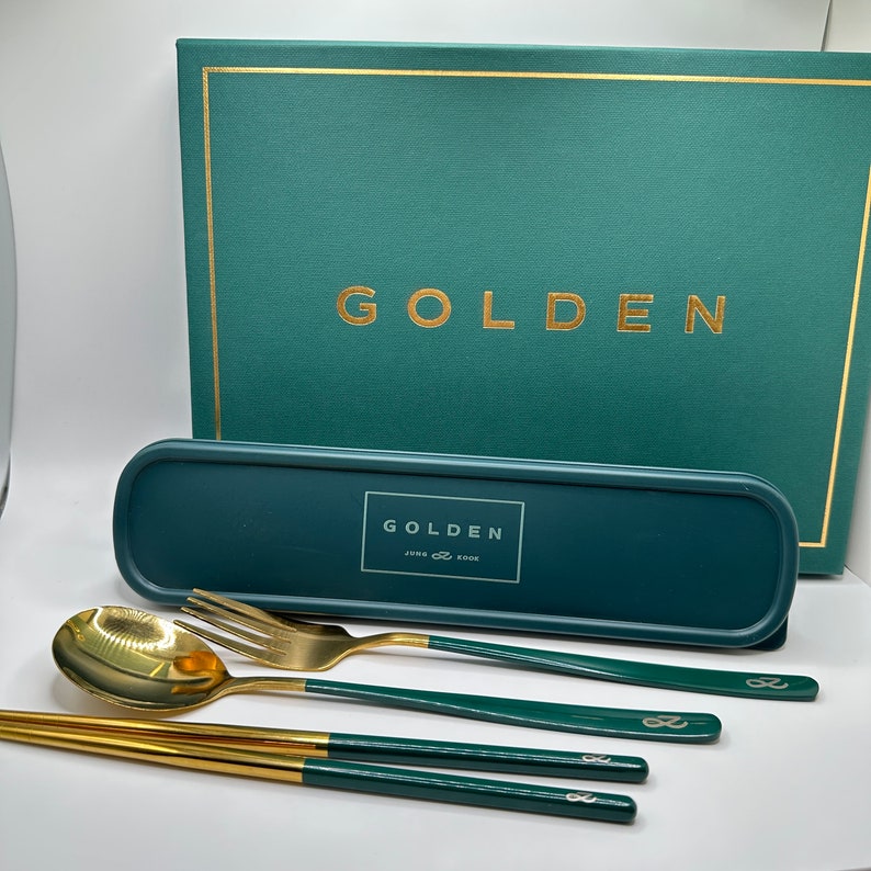 PREORDER Golden Chopsticks Cutlery Set Stainless Steel Spoon Fork BTS Jungkook Rm Jin Suga J-Hope Jimin Taehyung Bangtan image 2