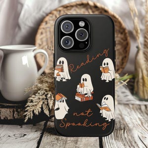 cute reading ghost phone case, bookish halloween,bookish ghost phone case, bookish iphone case, spooky phone case,funny book lover halloween
