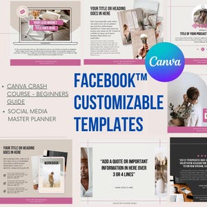 Peut inclure: Un collage de modèles Facebook™ personnalisables pour le marketing sur les réseaux sociaux. Les modèles présentent une variété de designs, notamment un aimant à prospects, un épisode de podcast, un classeur et une citation. Les modèles sont conçus pour être utilisés avec Canva.