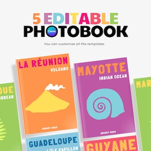 5 travel photo books | photobook, decorative books, Canva ebook template, Assouline-style book, DOM TOM collection,