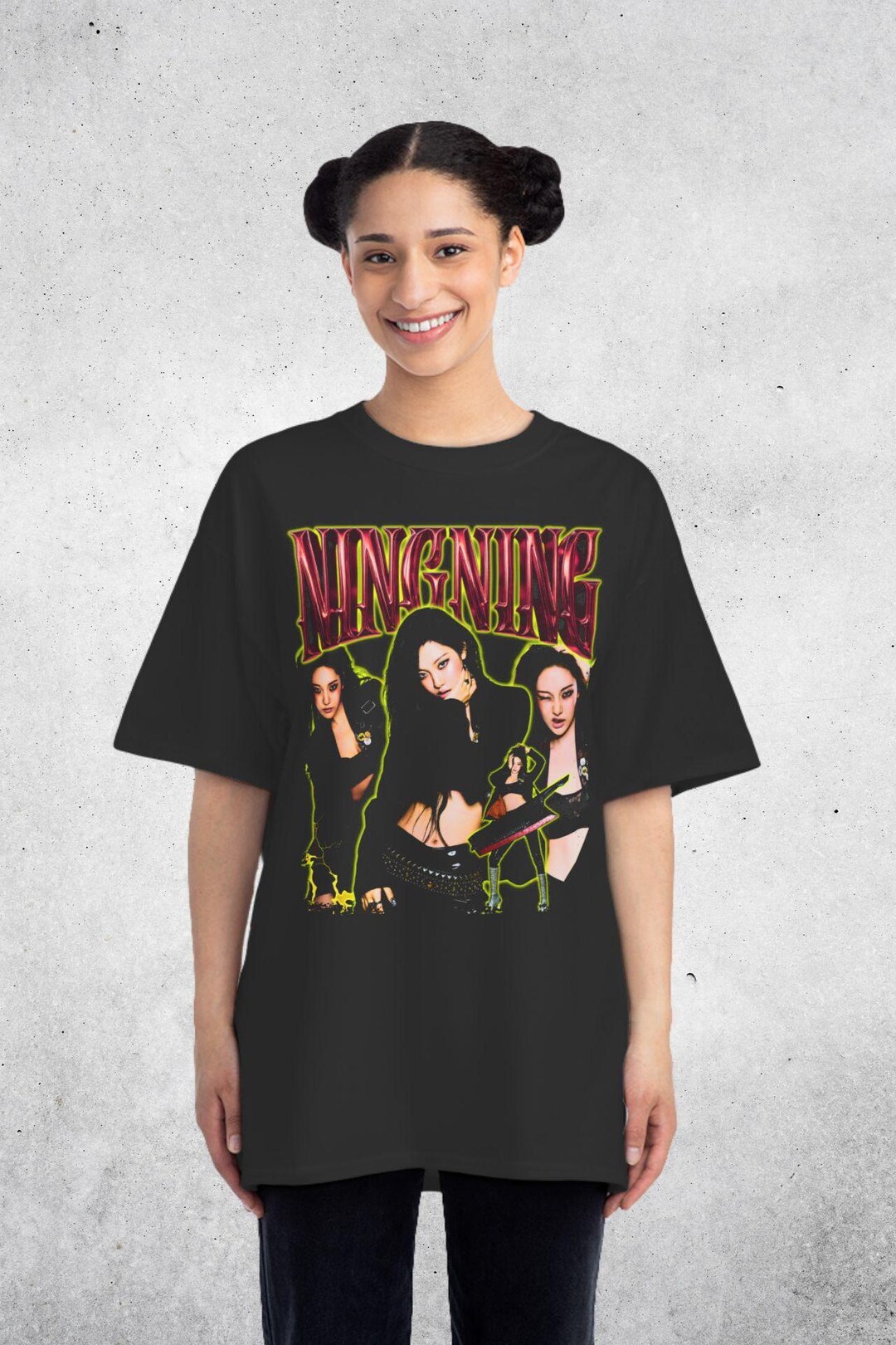 Aespa Ningning Rich Man Vintage Bootleg T-shirt: Oversized Kpop