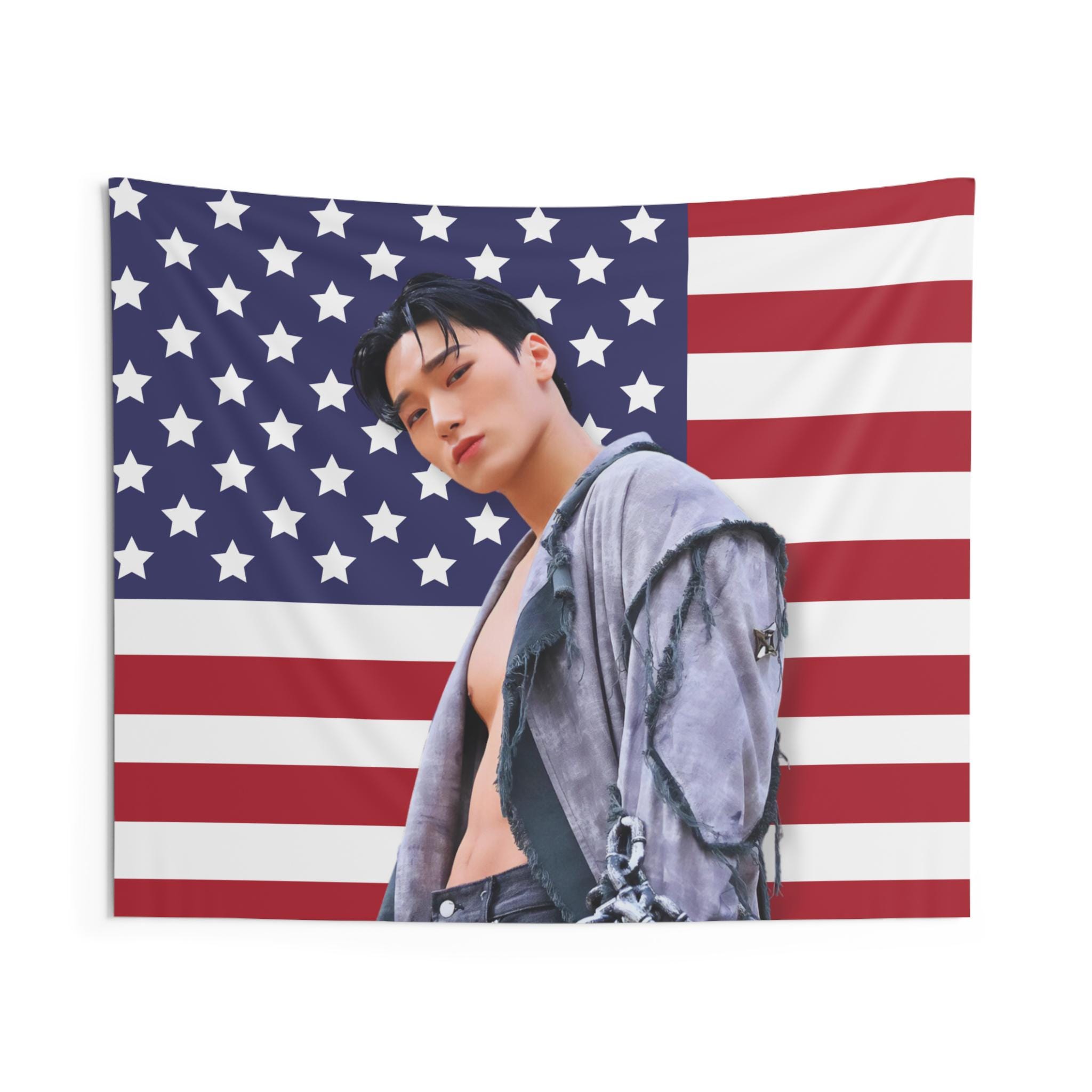 Ateez San Flag Banner, Ateez San Kpop American Flag Tapestry