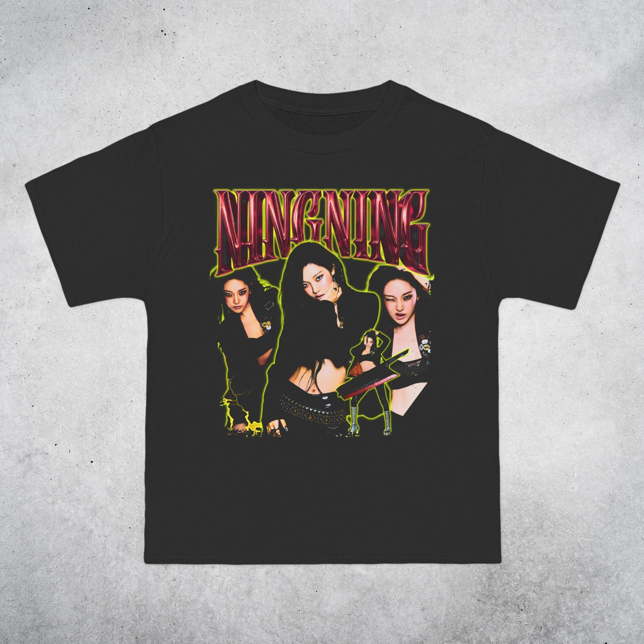 アイドル aespa RichMan T-SHIRT SET NINGNING Aespa Ningning Rich Man Vintage Bootleg T-shirt: Oversized Kpop
