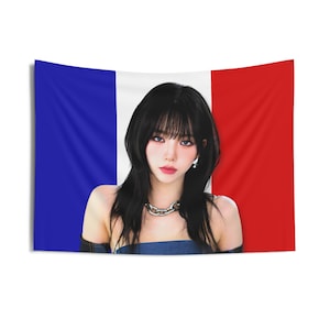 AESPA Karina Wolf Cut France Flag, Aespa Karina My World Kpop Flag, Aespa Karina Merch, Gift Ideas for MY, Birthday Gift & Concert Merch