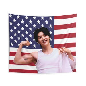 Zb1 Matthew Biceps America Flag Banner, Zerobaseone Kpop Flag, ZB1 Members Merch, Gift Ideas for Zerose, Birthday Gift & Concert Merch