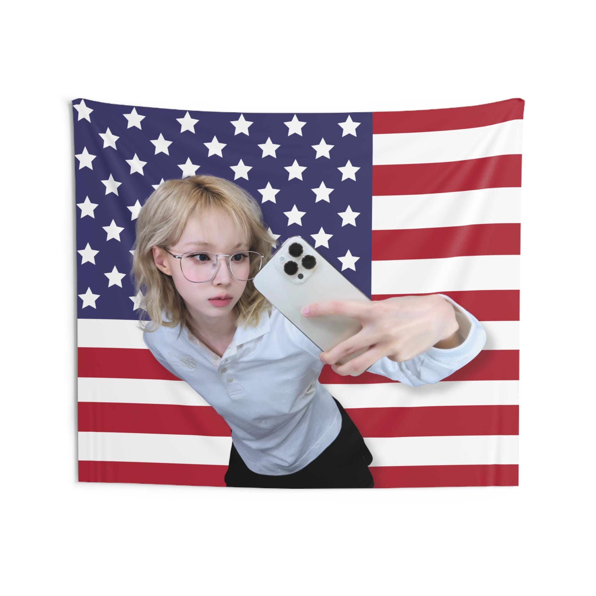 Aespa Winter Blonde Selfie America Flag, Aespa Members Kpop Flag