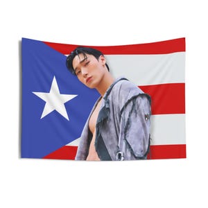 Ateez San Abs Warriors Flag Banner, Ateez San Kpop Puerto Rico Flag Tapestry, Ateez San Kpop Merch Decor, Gift Ideas for Atiny Kpop Fan