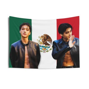 Ateez Wooyoung Paris Abs Mexico Flag Banner, Ateez Members Kpop Flag, Ateez Tour 2025 Merch, Gift Ideas Atiny, Birthday Gift & Concert Merch