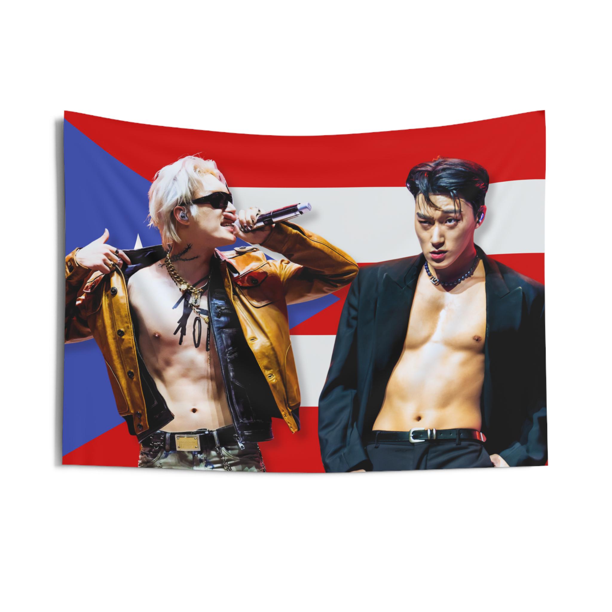 Ateez San Mingi Abs Porto Rico Flagge, Ateez Mitglieder Kpop Flagge, Ateez World Tour 2025 Merch, Geschenkidee für Atiny, Geburtstagsgeschenk Konzert Merch