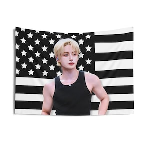 Zb1 Jiwoong Blonde America Flag Banner, Zerobaseone Jiwoong Kpop Flag, Zb1 Members Merch, Gift Ideas Zerose, Birthday Gift & Concert Merch