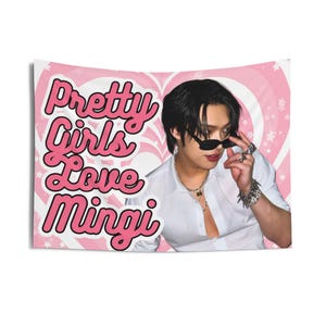 Ateez Mingi White Shirt Pretty Girls Banner, Ateez Members Kpop Flag, Ateez 2025 Tour Merch, Gift Ideas Atiny, Birthday Gift & Concert Merch