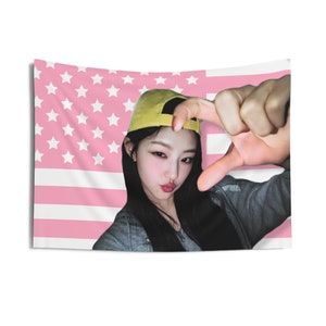 Kiss of Life Haneul Selfie Pink America Flag, Kiss of Life Midas Touch Kpop Flag, KIOF Merch, Gift Ideas Kissy, Birthday Gift Concert Merch
