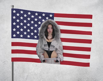Twice Momo Baseball Pitcher American Flag, Twice Concert Banner