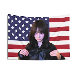AESPA Giselle Cute America Flag Banner, Aespa Giselle Drama Kpop Flag, Aespa Album Merch, Gift Ideas for MY, Birthday Gift & Concert Merch
