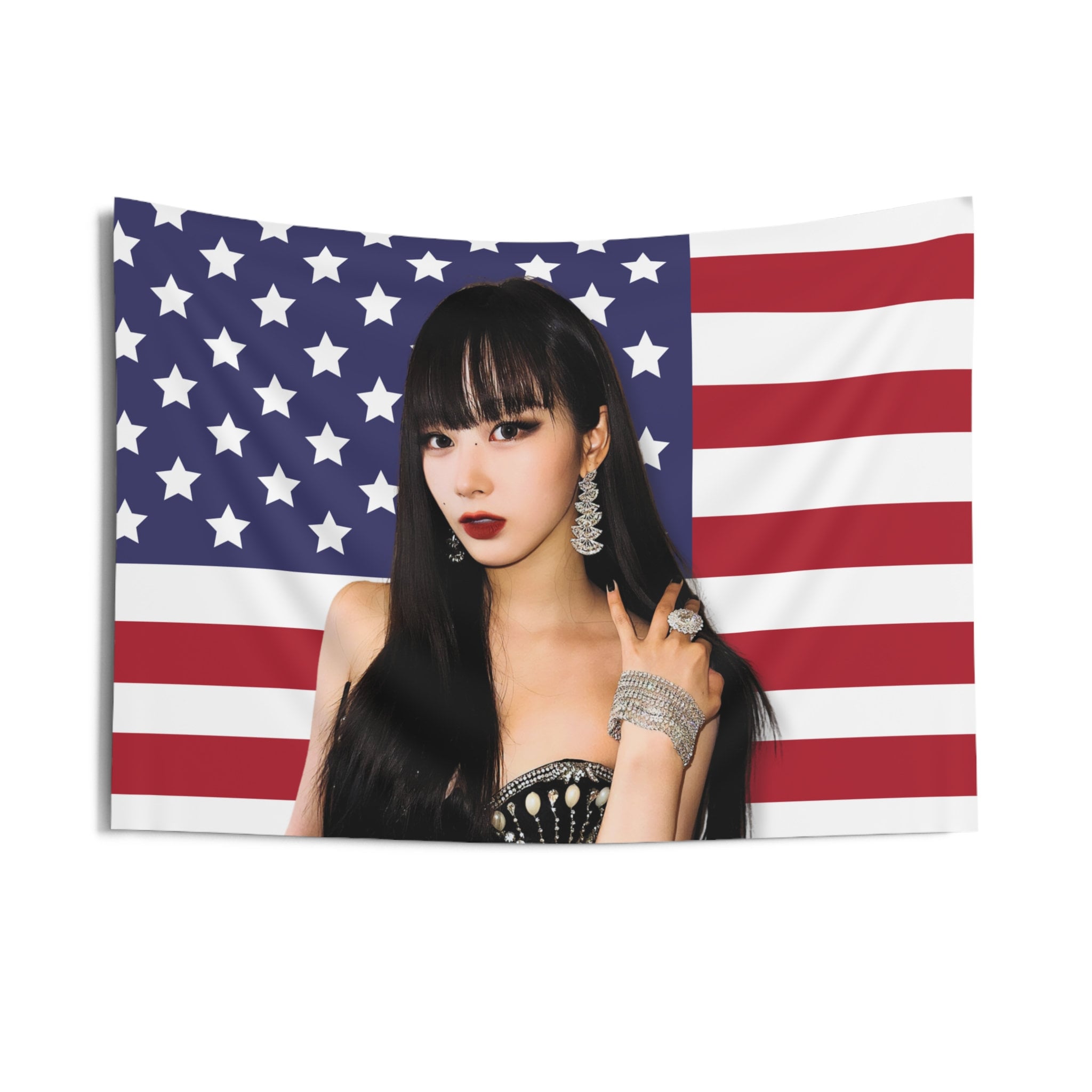 AESPA Giselle Bangs America Flag Banner, Aespa Giselle Drama Kpop