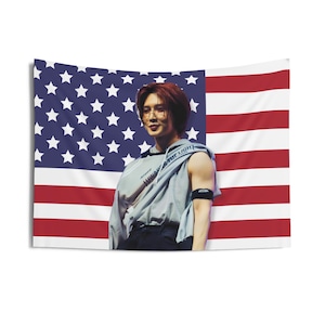 Ateez Yeosang Red Hair America Flag, Ateez Members Kpop Flag, Ateez Tour 2025 Merch, Gift Ideas for Atiny, Birthday Gift & Concert Merch