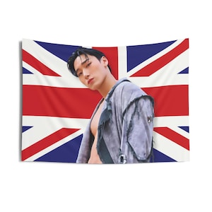 ATEEZ San Abs Warriors Flag Banner, ATEEZ San Kpop UK Flag Tapestry, Ateez San Kpop Merch Decor, Gift Ideas for Atiny Kpop Fan