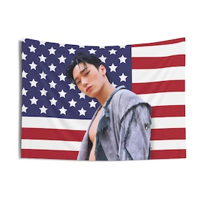 Bandera de Ateez San, tapiz con la bandera estadounidense de Kpop de Ateez San, decoración con merchandising de Kpop de Ateez San, ideas de regalo para pequeños fanáticos del Kpop
