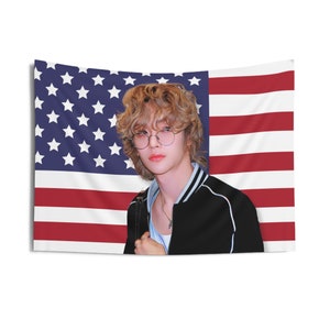 Riize Wonbin Curly Blonde America Flag, Riize Fancon 2024 Kpop Flag, Siren Riize Merch, Gift Ideas for Briize, Birthday Gift & Concert Merch