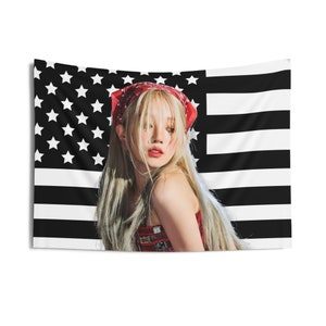 Gidle Yuqi Freak Black America Flag Banner, G Idle Yuqi Album Kpop Flag, G-idle Merch, Gift Ideas for Neverland, Birthday Gift Concert Merch