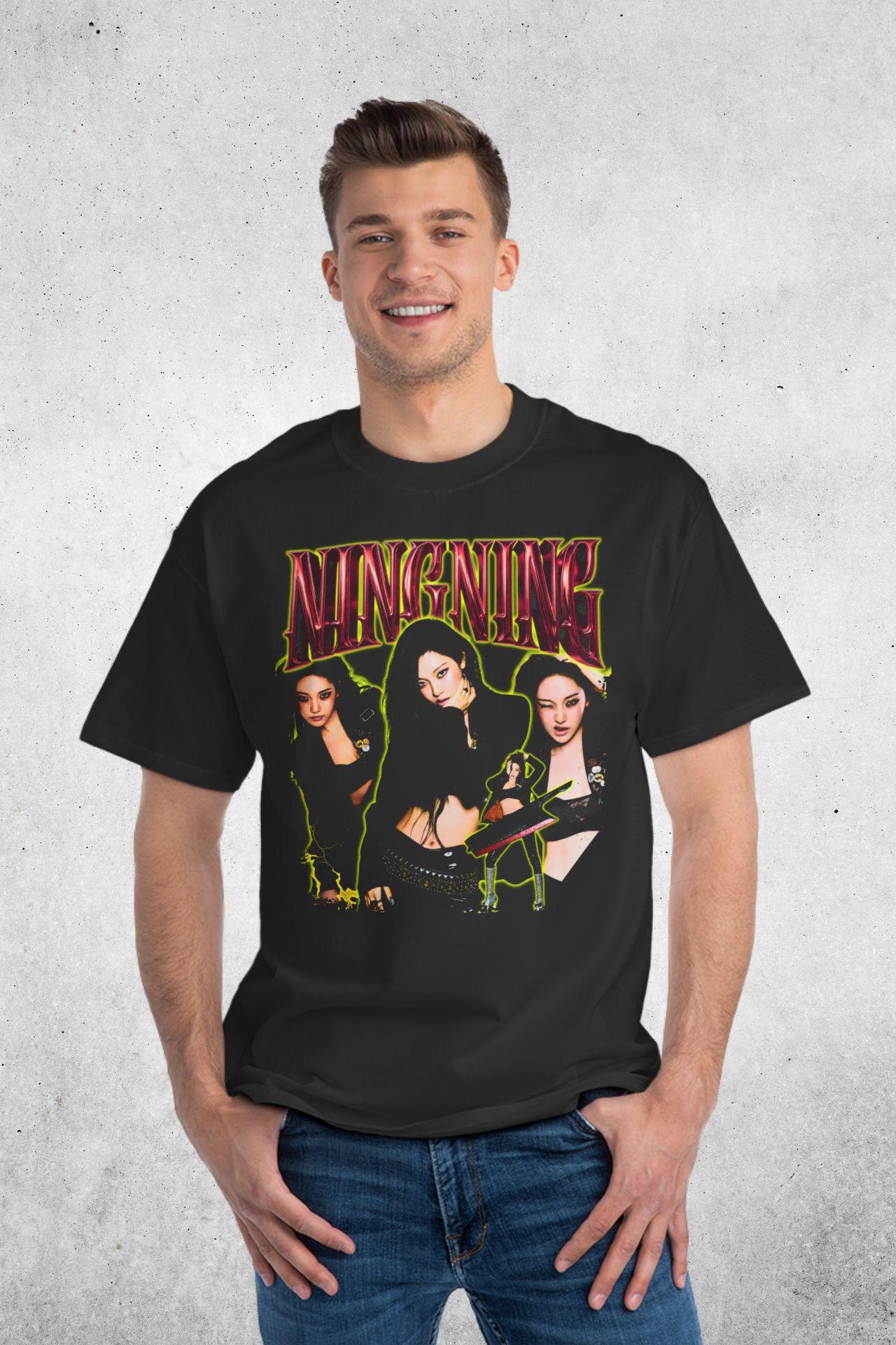 Aespa Ningning Rich Man Vintage Bootleg T-shirt: Oversized Kpop