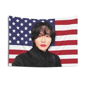 Ateez Seonghwa America Flag, Ateez Seonghwa Curly Hair Kpop Flag, Ateez Tour 2024 Merch, Gift Ideas for Atiny, Birthday Gift & Concert Merch