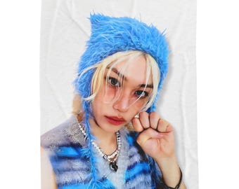Manta de peluche con foto de Felix Ate de SKZ, manta de Stray Kids de Kpop, artículos de la gira de SKZ 2024, ideas de regalo para estancias, regalos de cumpleaños y artículos de conciertos.