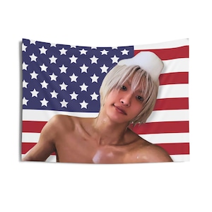 Ateez Seonghwa Bath America Flag Banner, Ateez Members Kpop Flag, Ateez Tour 2025 Merch, Gift Ideas Atiny, Birthday Gift & Concert Merch