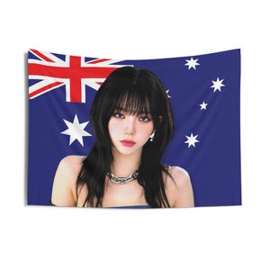 AESPA Karina Wolf Cut Australia Flag, Aespa Karina My World Kpop Flag, Aespa Karina Merch, Gift Ideas for MY, Birthday Gift & Concert Merch