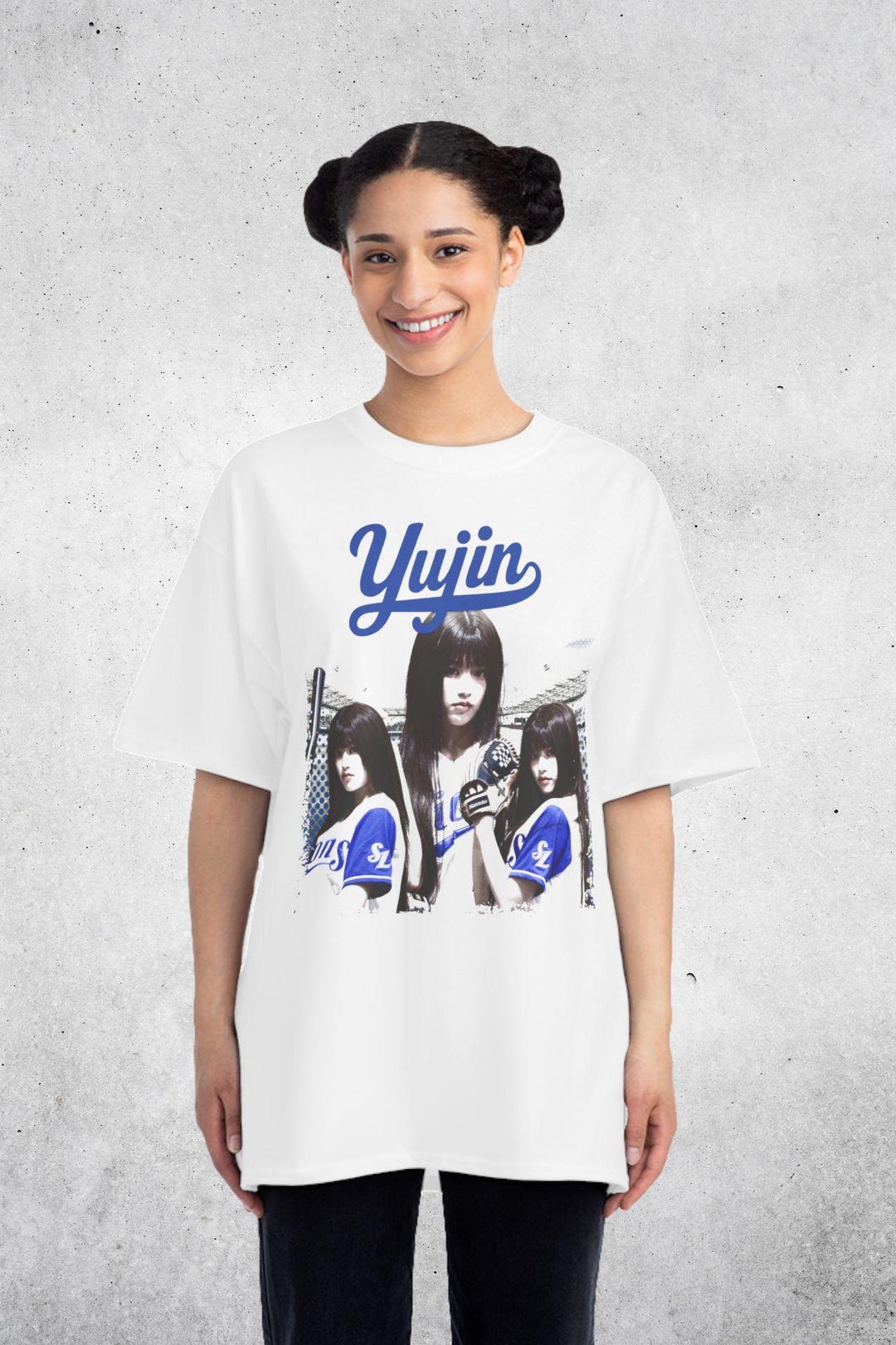 Ive Yujin Baseball White Vintage Bootleg T-shirt: Oversized Dive