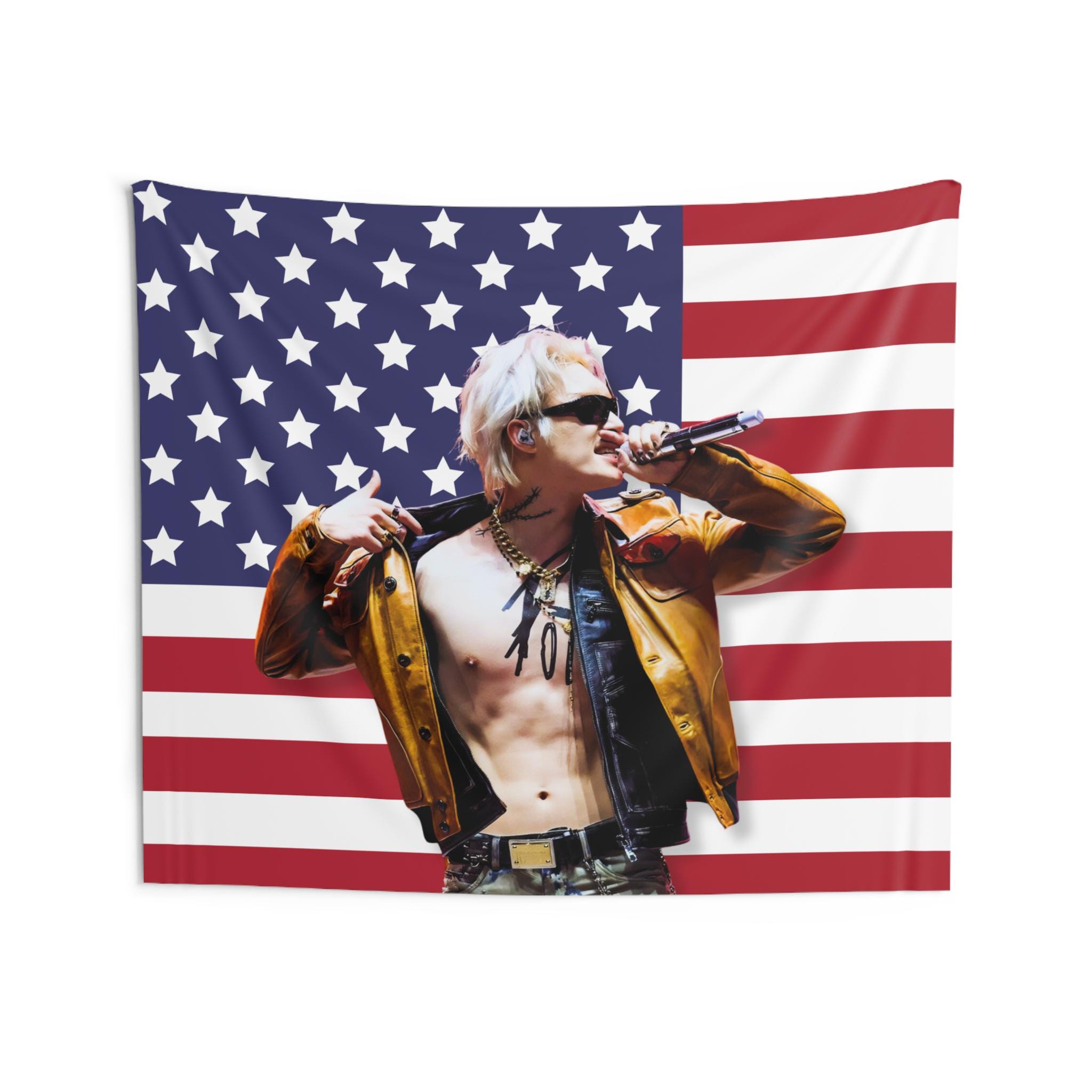 Ateez Mingi Abs America Flag Banner, Ateez Members Kpop Flag