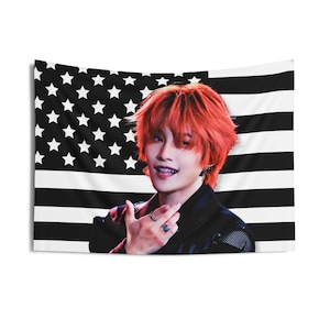 WayV Yangyang Black America Flag Banner, WayV Members NCT Kpop Flag, WayV Tour 2025 Merch, Gift Idea WayZenNi, Birthday Gift & Concert Merch
