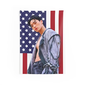 Ateez San Abs Warriors Flag Banner, Ateez San Kpop American Flag Tapestry, Ateez San Kpop Merch Decor, Gift Ideas for Atiny Kpop Fan
