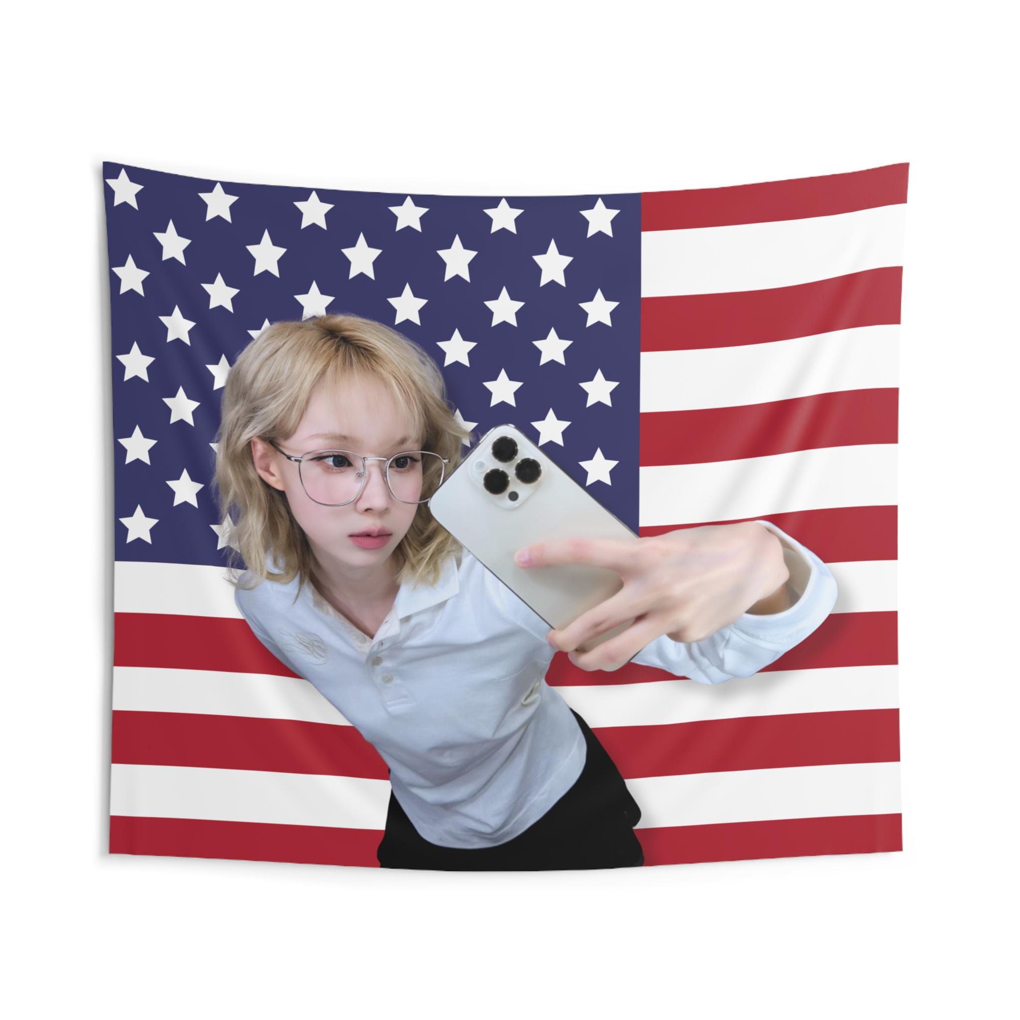 Aespa Winter Blonde Selfie America Flag, Aespa Members Kpop Flag