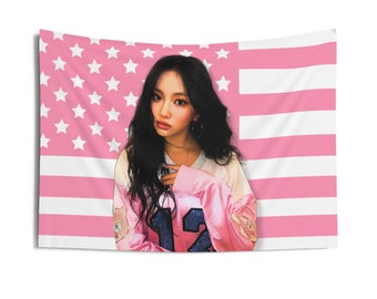 Drapeau rose Amérique Hyein Phoning NewJeans, drapeau Kpop NewJeans, produits dérivés membres NewJeans, idées cadeaux pour Tokkis, cadeau d'anniversaire et produits dérivés concert