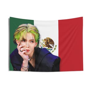 Ateez Yeosang Green Hair Mexico Flag, Ateez Yeosang Kpop Flag, Ateez Tour 2024 Merch, Gift Ideas for Atiny, Birthday Gift & Concert Merch