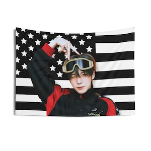 Ateez Yunho Aniteez America Flag Banner, Ateez Members Kpop Flag, Ateez Tour 2025 Merch, Gift Ideas Atiny, Birthday Gift & Concert Merch