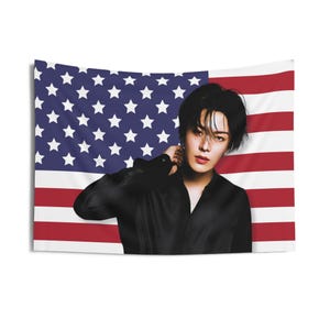 Nct 127 Yuta Magazine America Flag Banner, Nct Members Kpop Flag, Nct Fact Check Merch, Gift Ideas for Nctzen, Birthday Gift & Concert Merch