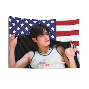 Zb1 Jiwoong Cute America Flag Banner, Zerobaseone Jiwoong Kpop Flag, Zb1 Members Merch, Gift Ideas for Zerose, Birthday Gift & Concert Merch