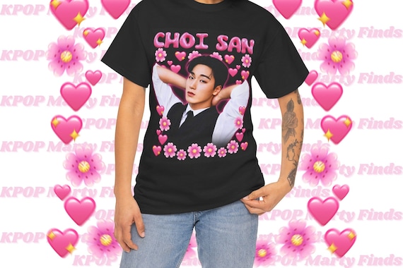 ATEEZ サン　US Ateez San Shirt, Ateez San Cute Y2k Emoji Frame Bootleg Merch