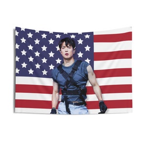 Shinee Minho Biceps America Flag Banner, Choi Minho Kpop Flag, Shinee Members Merch, Gift Ideas for Shawols, Birthday Gift & Concert Merch