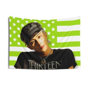 NCT 127 Mark Green America Flag Banner, NCT Dream Mark Kpop Flag, Nct Members Merch, Gift Ideas for Nctzen, Birthday Gift & Concert Merch