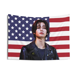 Chaqueta de cuero Leehan de Bonedo con la bandera de Estados Unidos, bandera de Bnd Kpop, artículos de la gira Boys Next Door 2025, ideas de regalo para fans, regalos de cumpleaños y artículos de conciertos